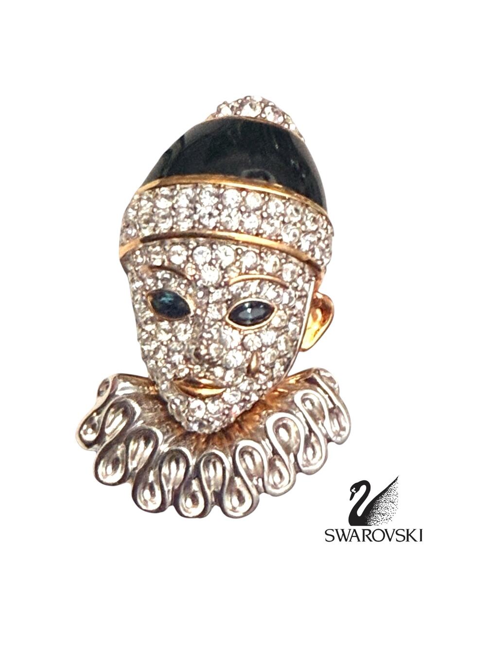 Swarovski Crystal Pierrot Clown Brooch Pin Pendant Tear Drop Swan Signed New